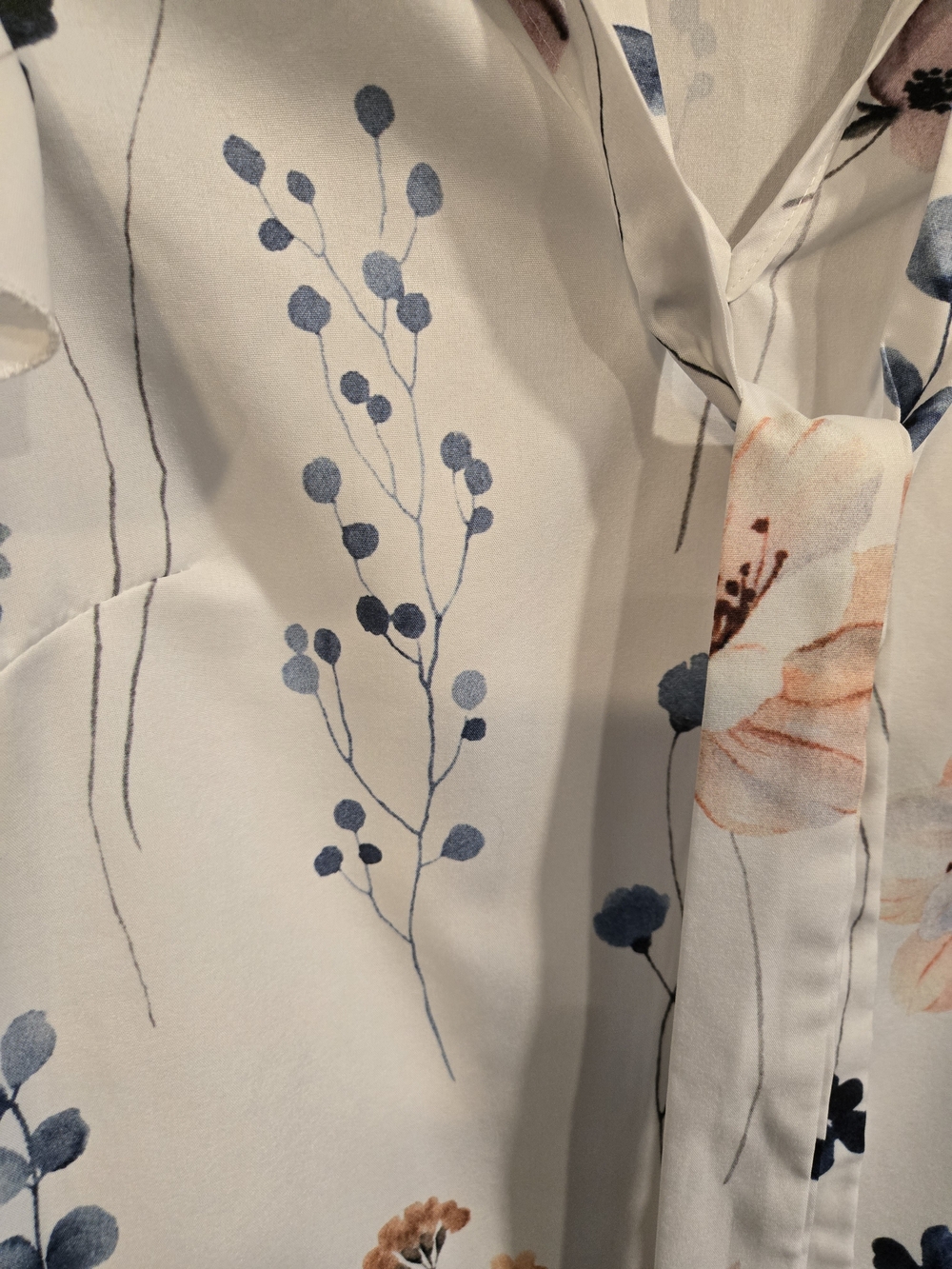 SHEIN White Floral Tie-Neck Blouse with Blue and Peach Flowers - Picture 2 of 4